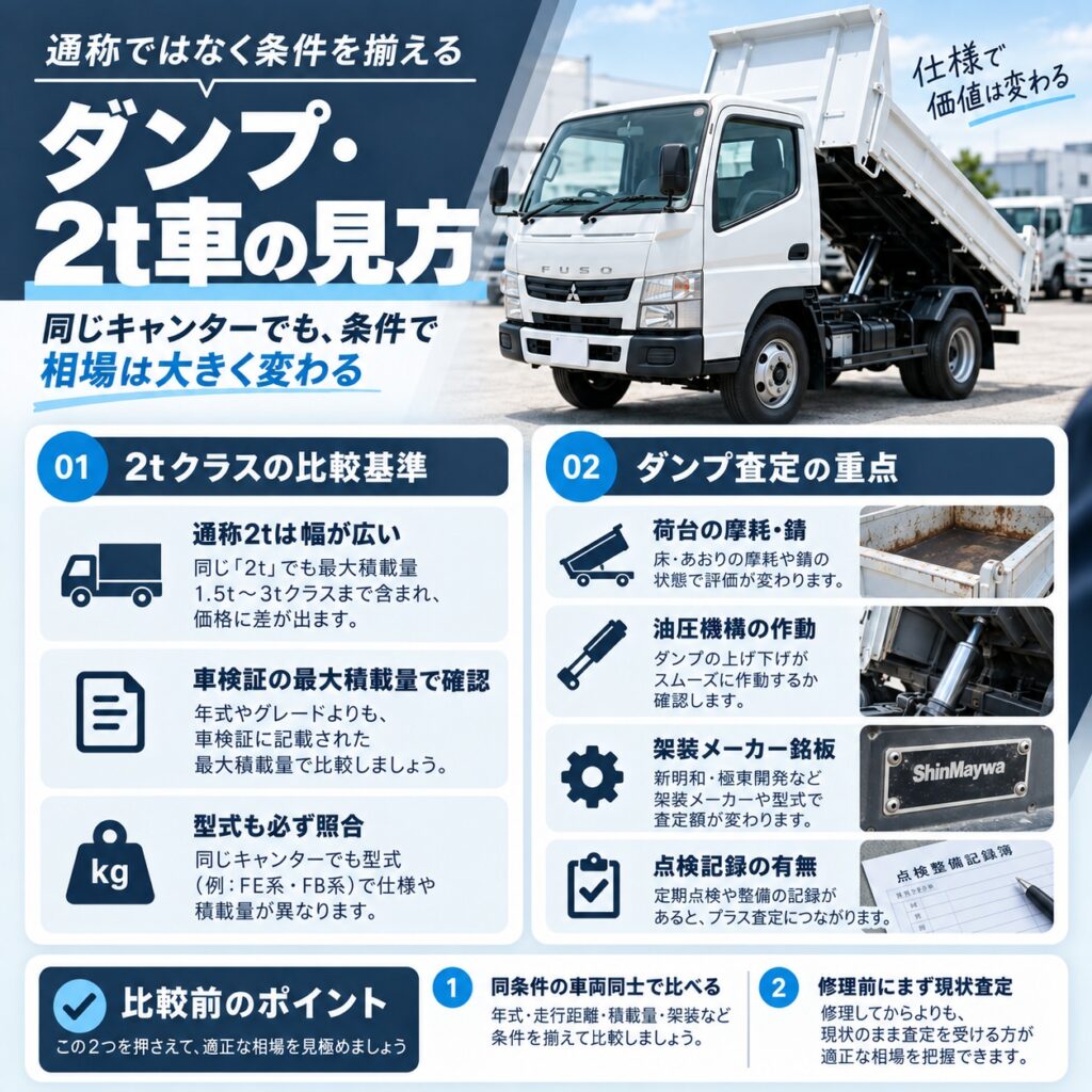 キャンターダンプ・2t車の相場を見るポイント