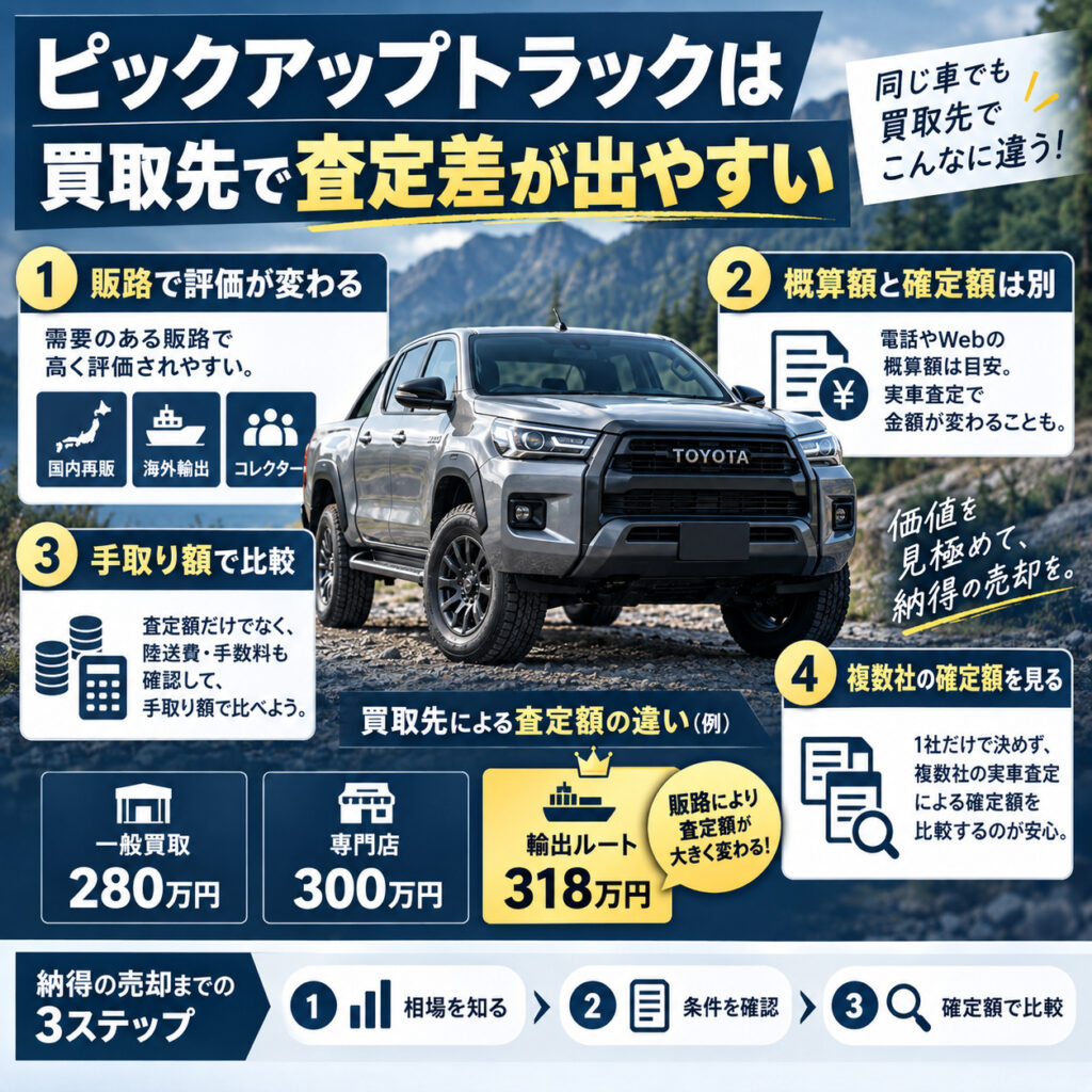 ピックアップトラックは買取先で査定差が出やすい