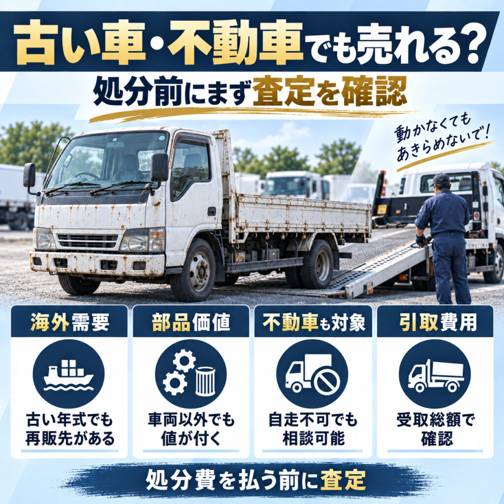 古い平ボディや不動車でも買取される可能性がある