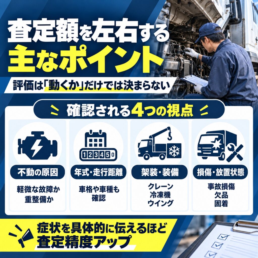 不動トラックの査定額を左右する主なポイント
