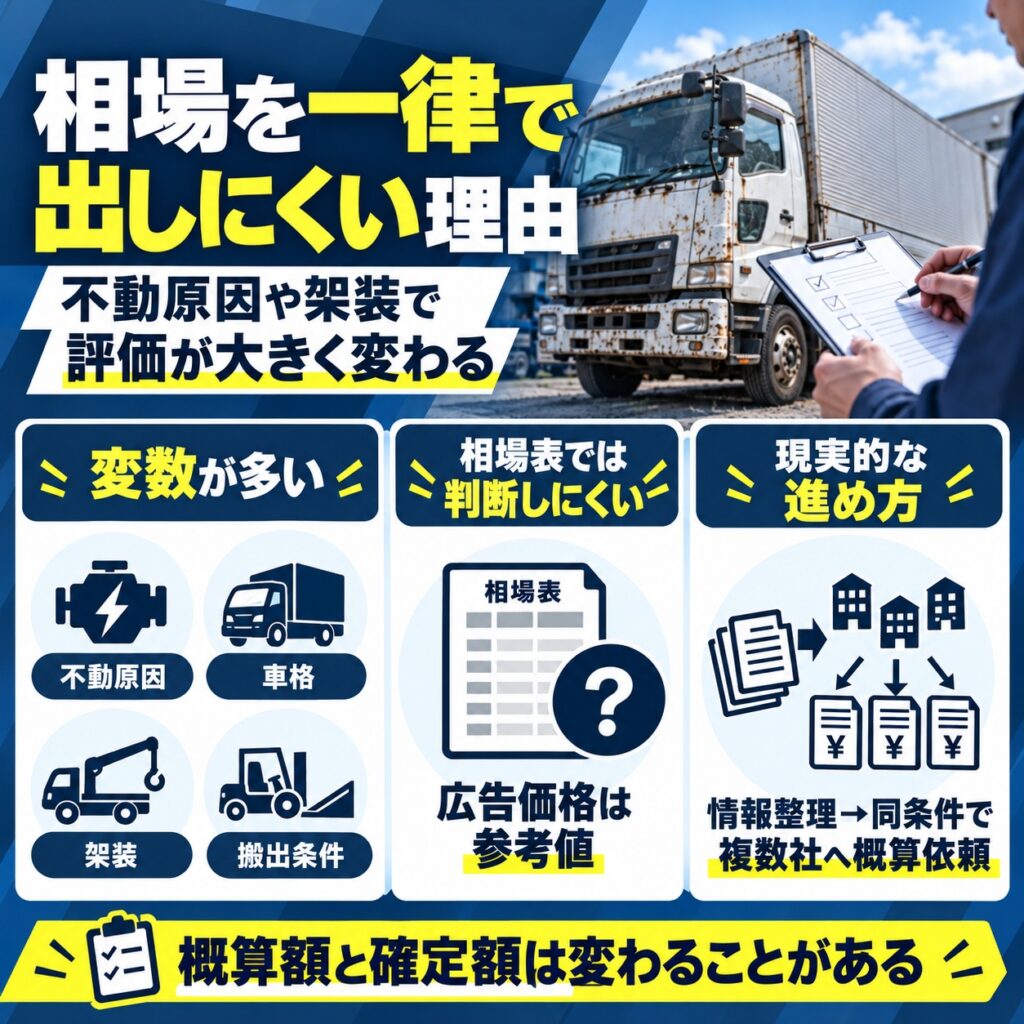 不動トラックの買取相場を一律に出しにくい理由