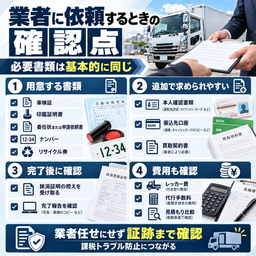 業者に廃車を依頼するときの書類と確認点