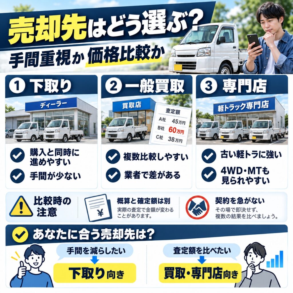 軽トラックの下取り先と買取先をどう選ぶか