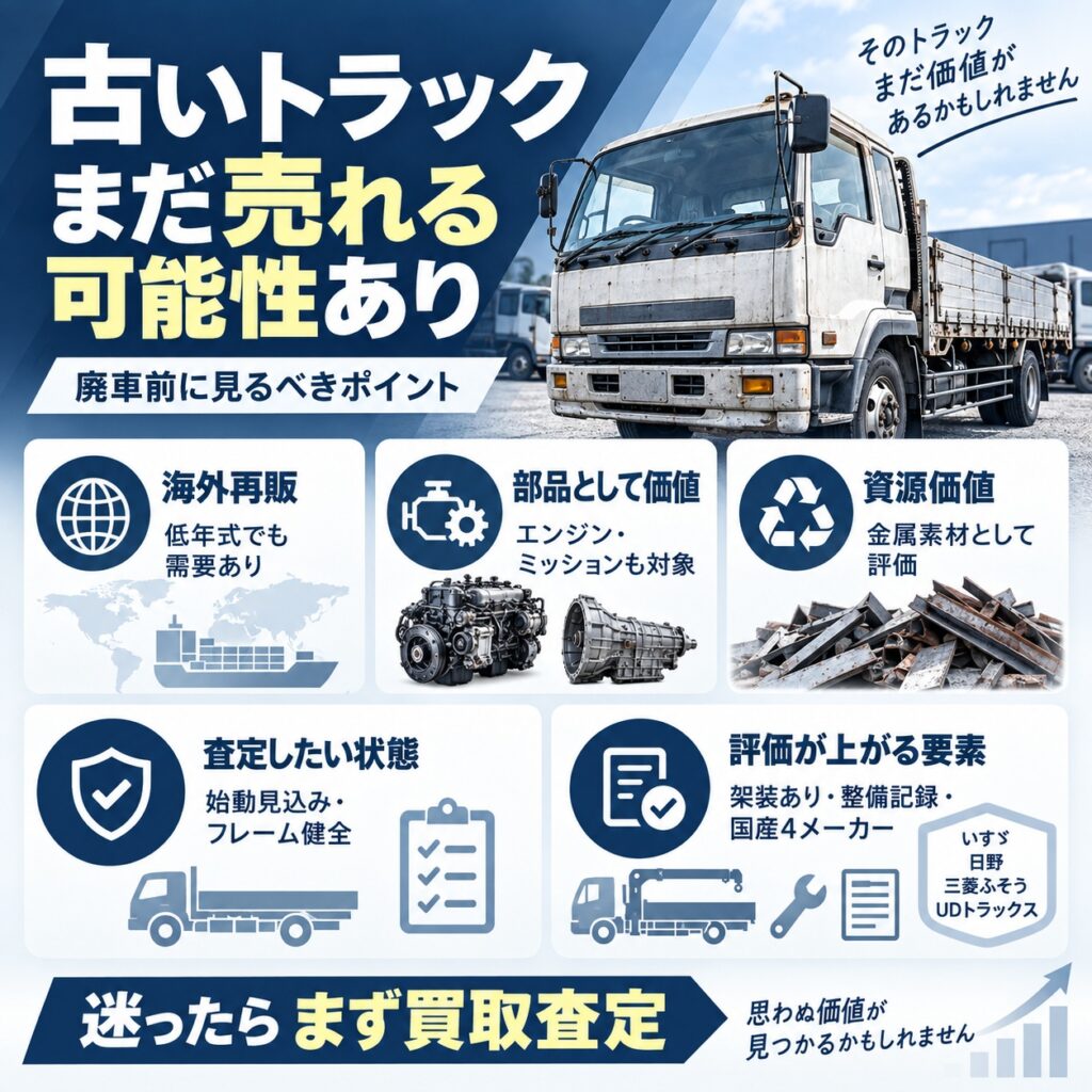 古いトラックでも買取できる可能性は十分にある