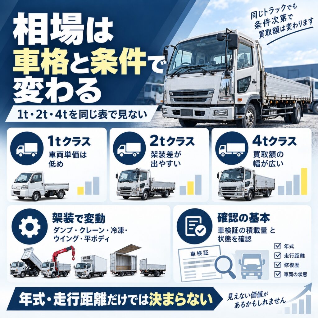 古いトラックの買取相場は車格と条件で大きく変わる