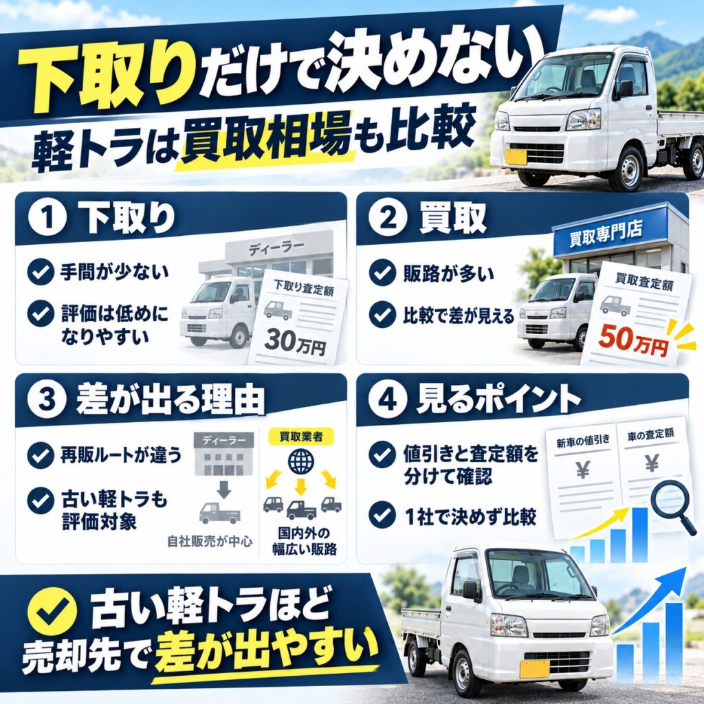 軽トラックは下取りだけで決めず買取相場も比べる
