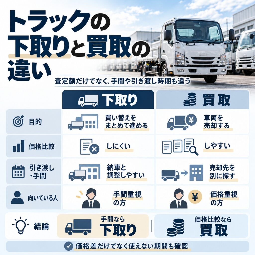 トラックの下取りと買取の違い