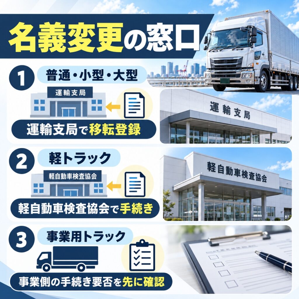 トラックの名義変更は運輸支局か軽自動車検査協会で行う