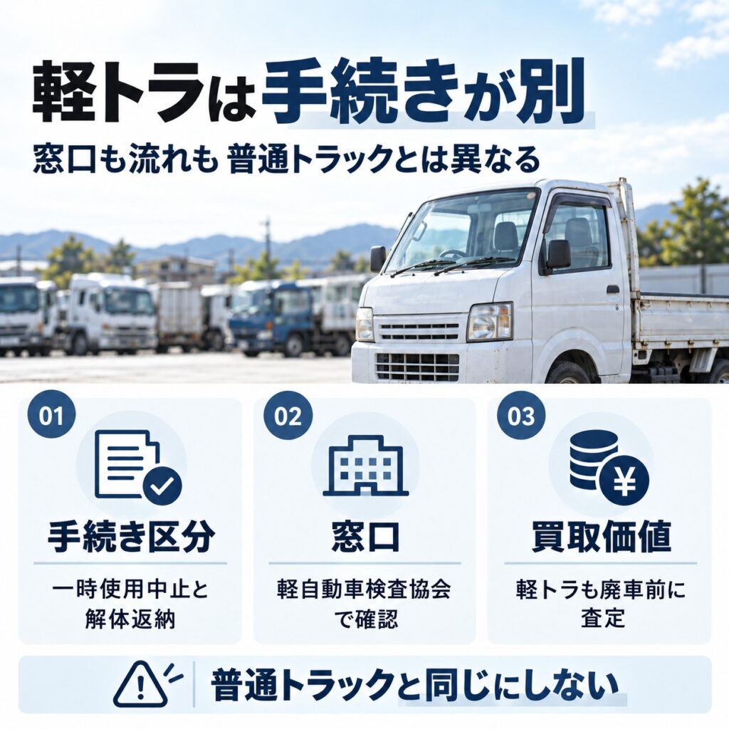 軽トラの廃車・買取は普通トラックと手続きが異なる