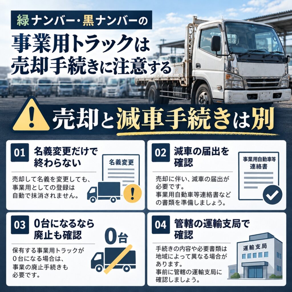 緑ナンバー・黒ナンバーの事業用トラックは売却手続きに注意する