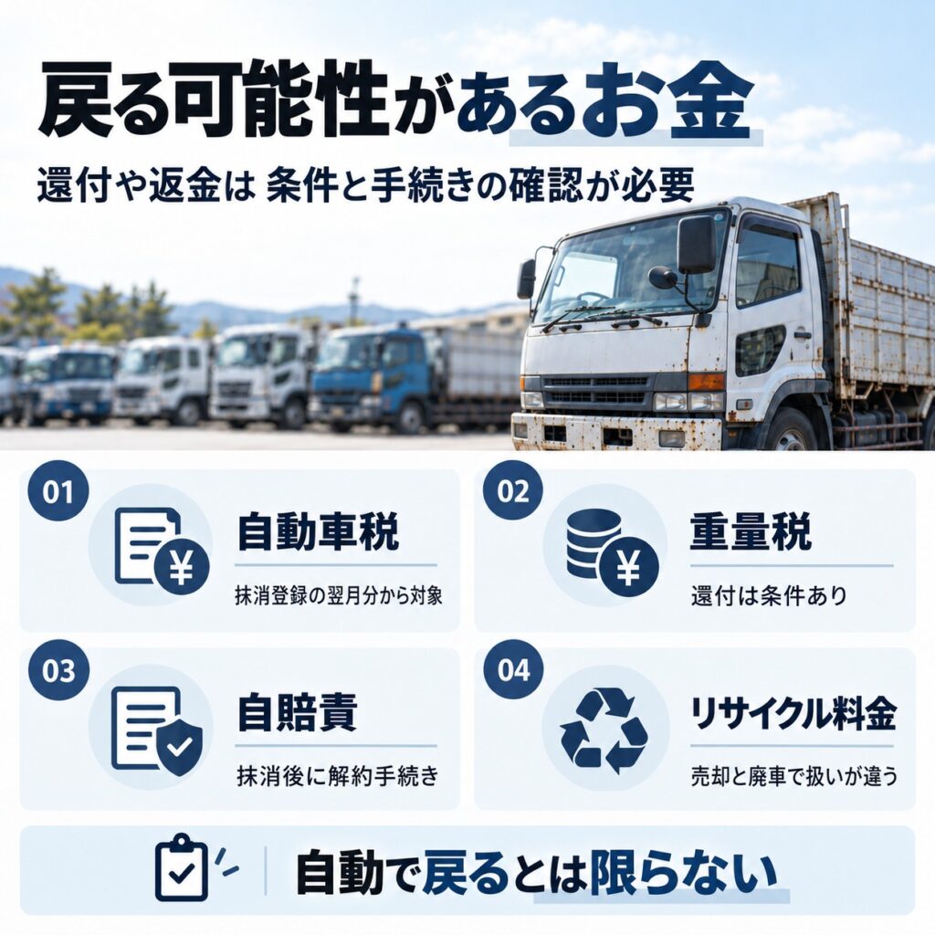 トラックを廃車にすると戻る可能性がある税金・保険