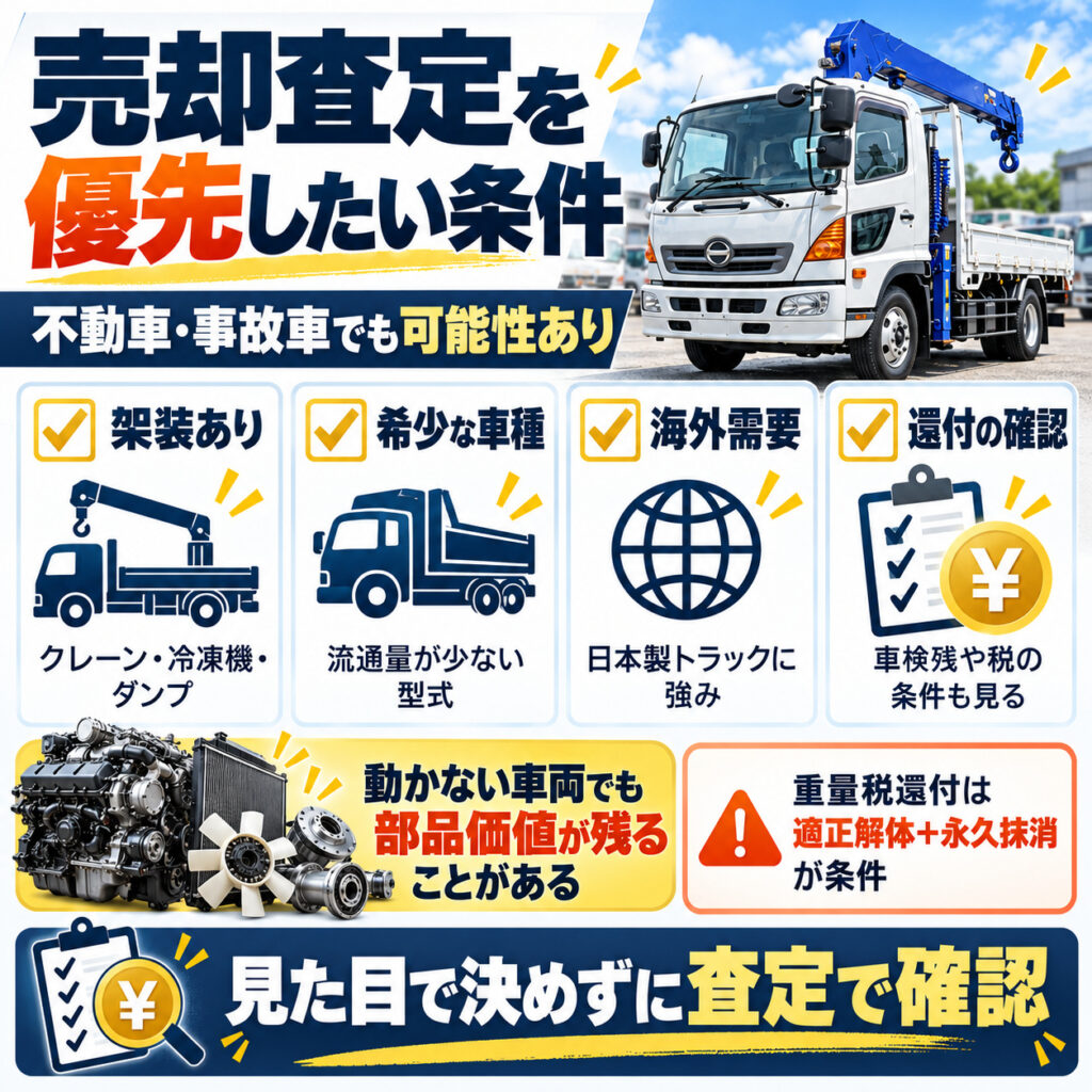 売却を優先して査定したいトラックの条件