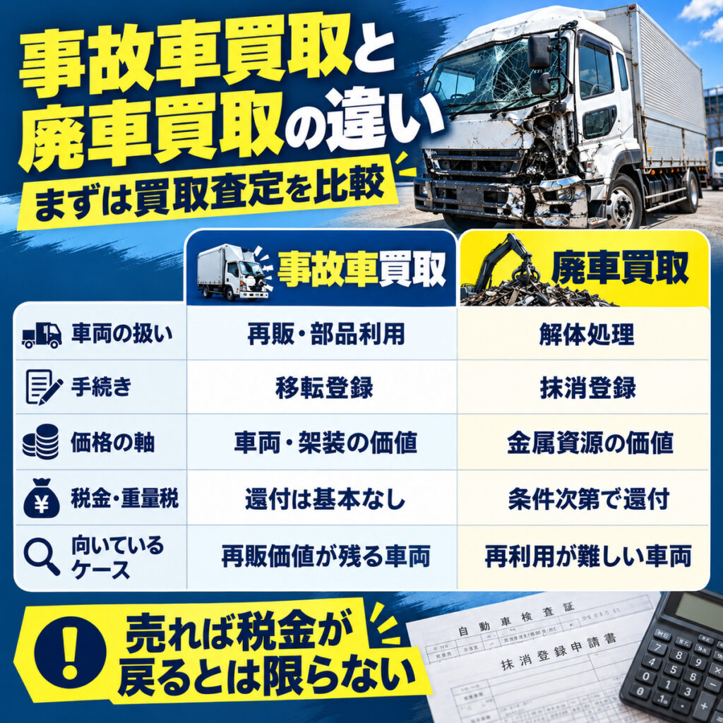 事故車買取と廃車買取の違いを理解して選ぶ