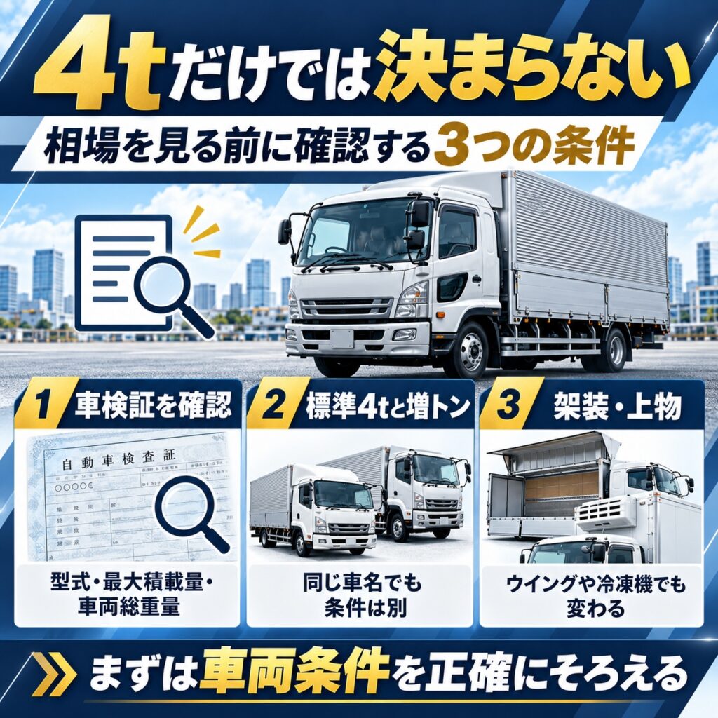 4tトラックの買取相場は「4t」だけでは決まらない