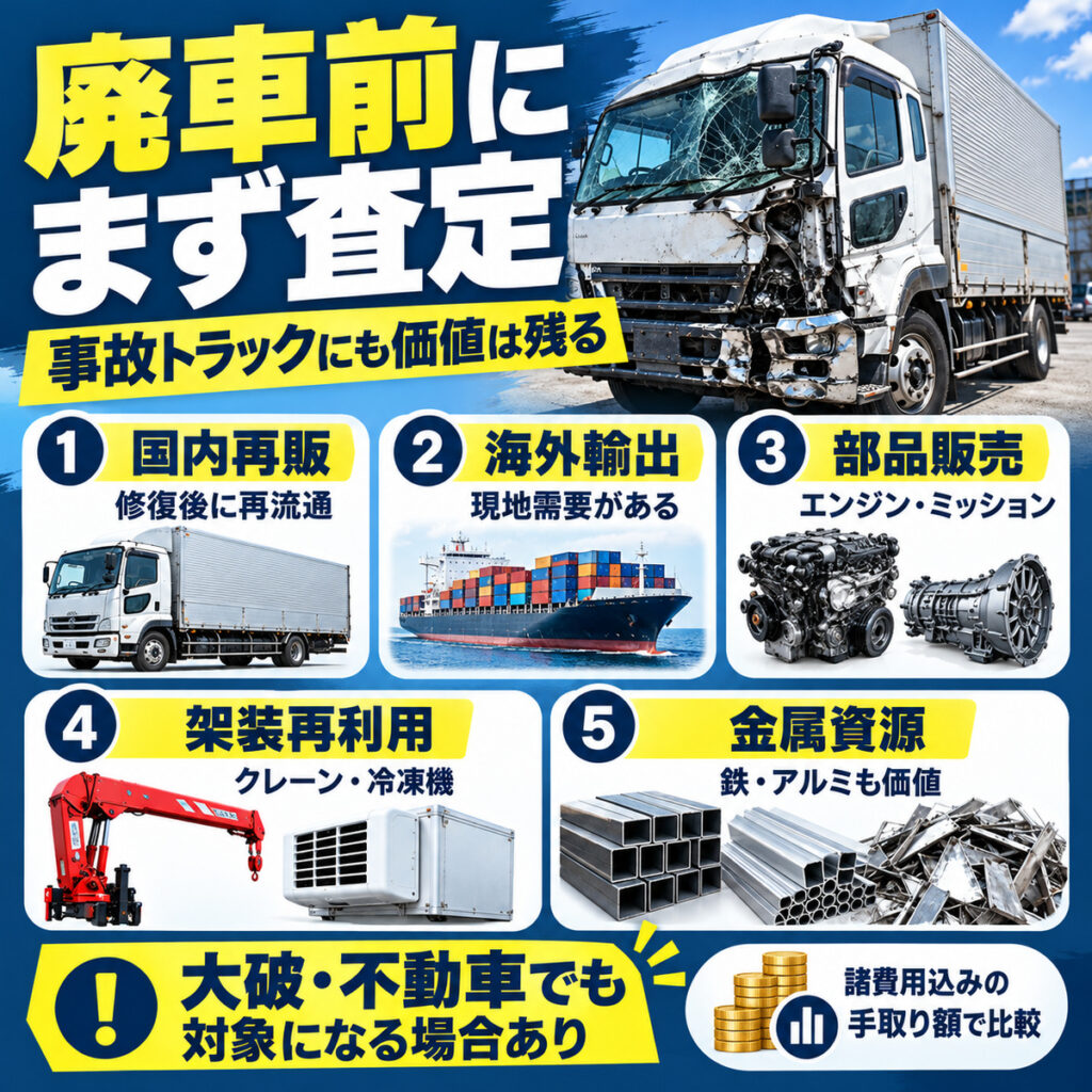 事故トラックは廃車前に買取査定を受けるのが基本