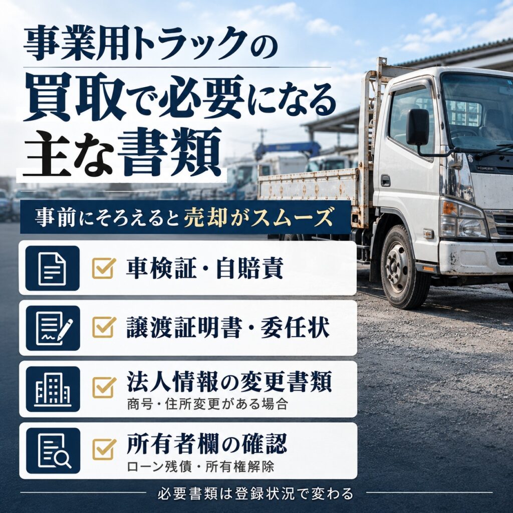 事業用トラックの買取で必要になる主な書類
