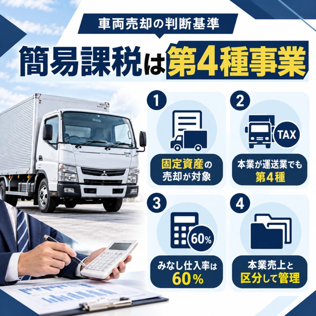 簡易課税では事業用車両の売却は第4種事業