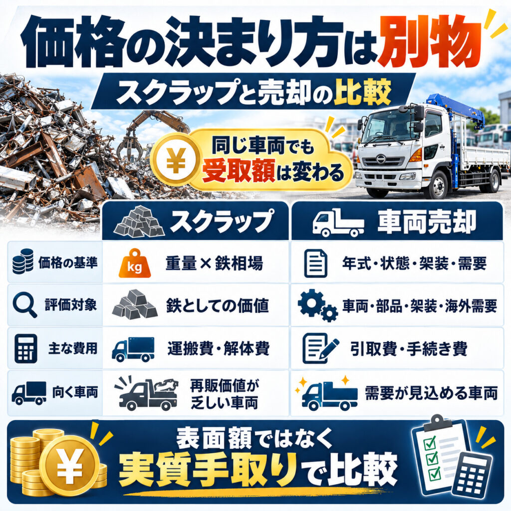 スクラップと売却で値段の決まり方が違う