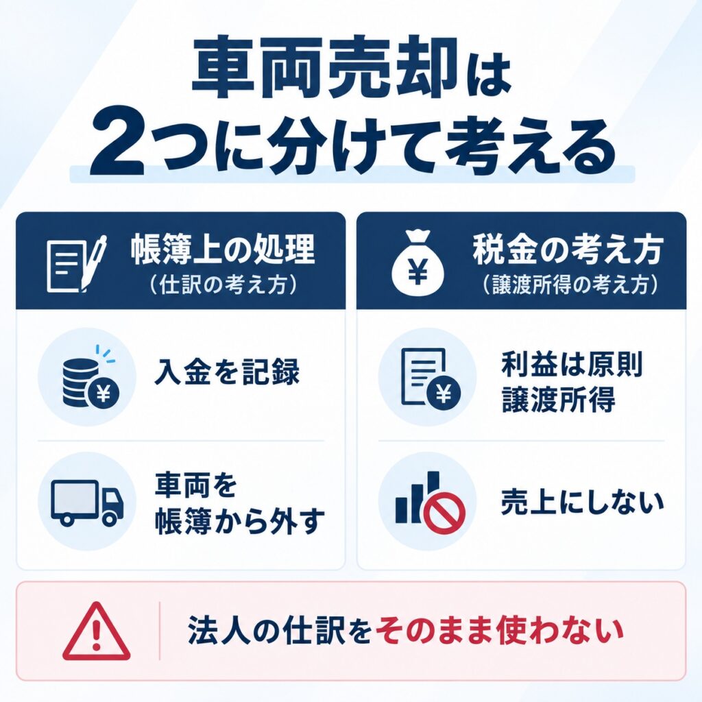 個人事業主の車両売却は仕訳と譲渡所得を分けて考える