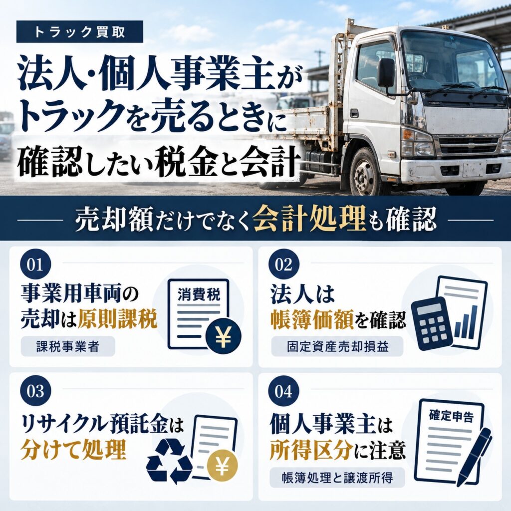 法人・個人事業主がトラックを売るときに確認したい税金と会計