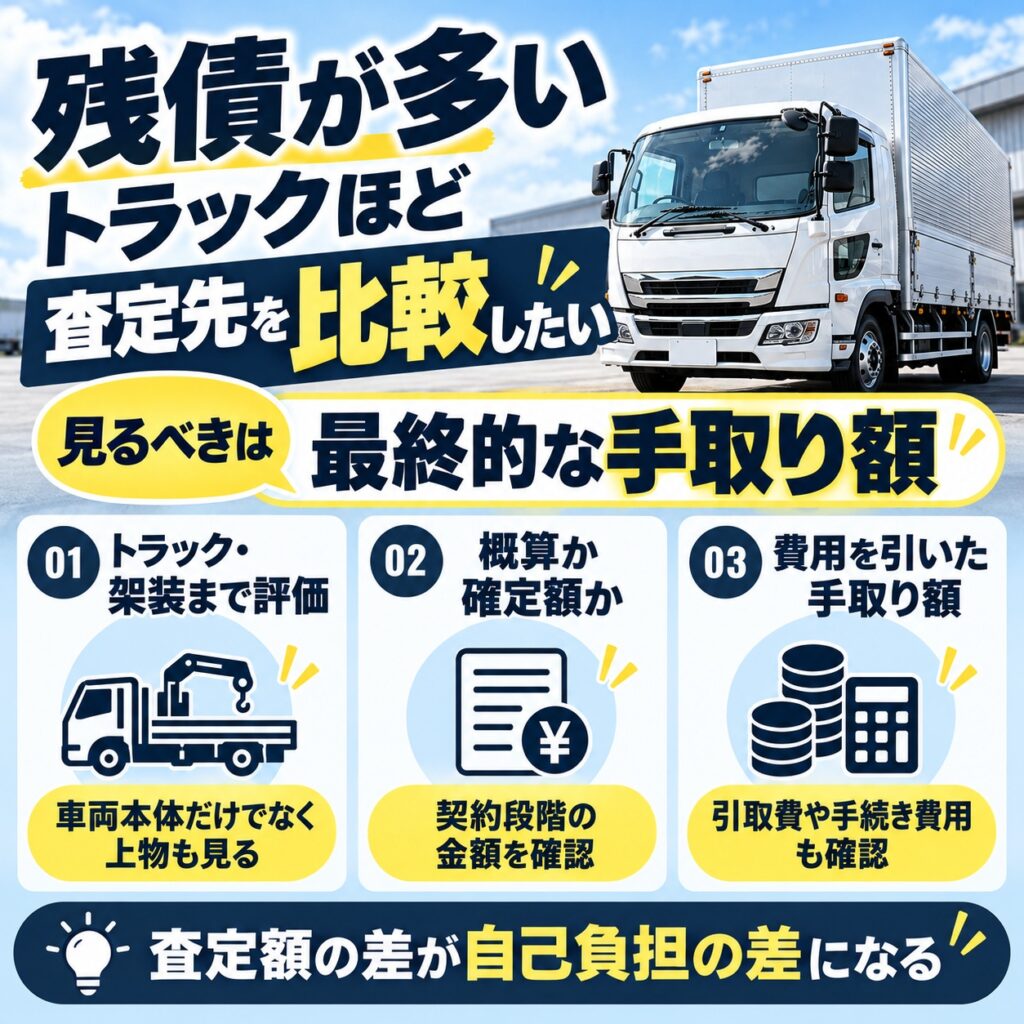 残債が多いトラックほど査定先を比較したい