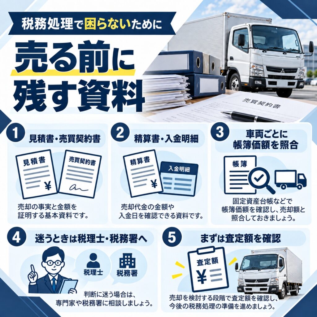 トラックを売る前に税務処理に必要な資料を残す