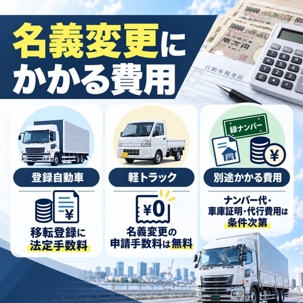 トラックの名義変更にかかる費用