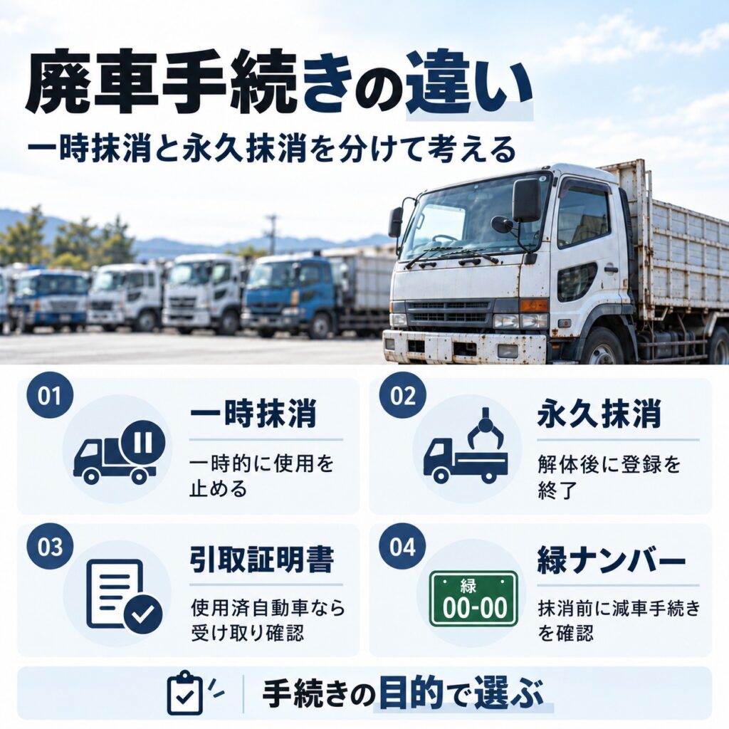 トラックの廃車手続きは一時抹消と永久抹消で異なる