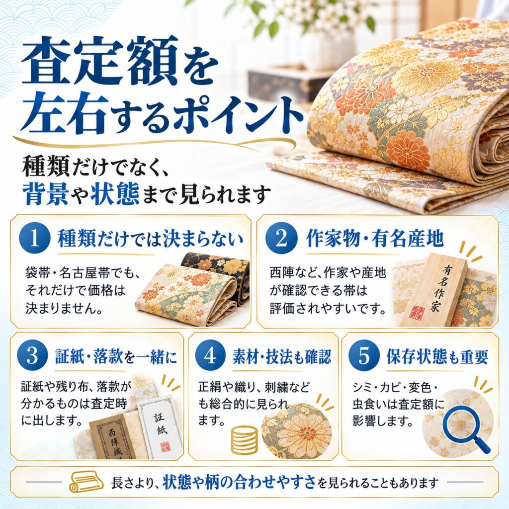 帯の買取額は種類や作家性、状態で変わる