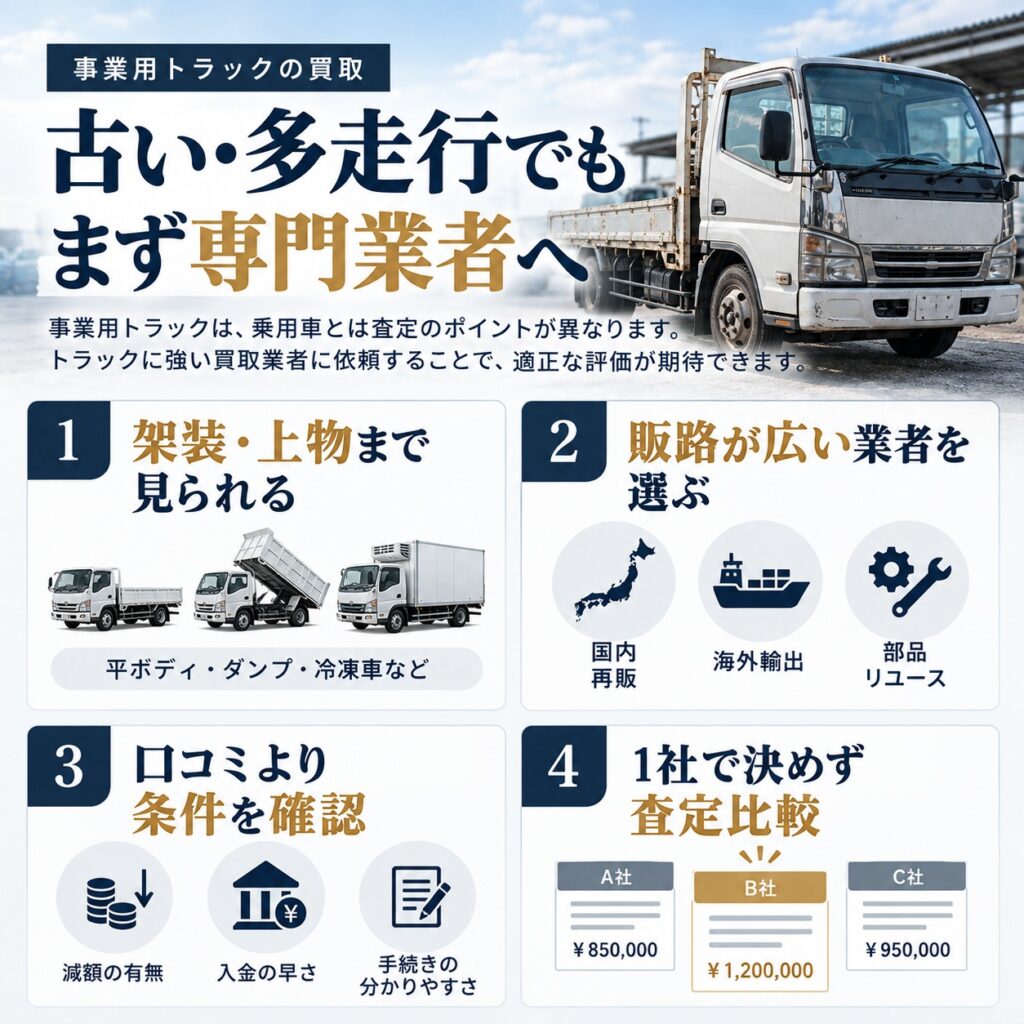事業用トラックはトラックに強い買取業者へ査定を依頼する