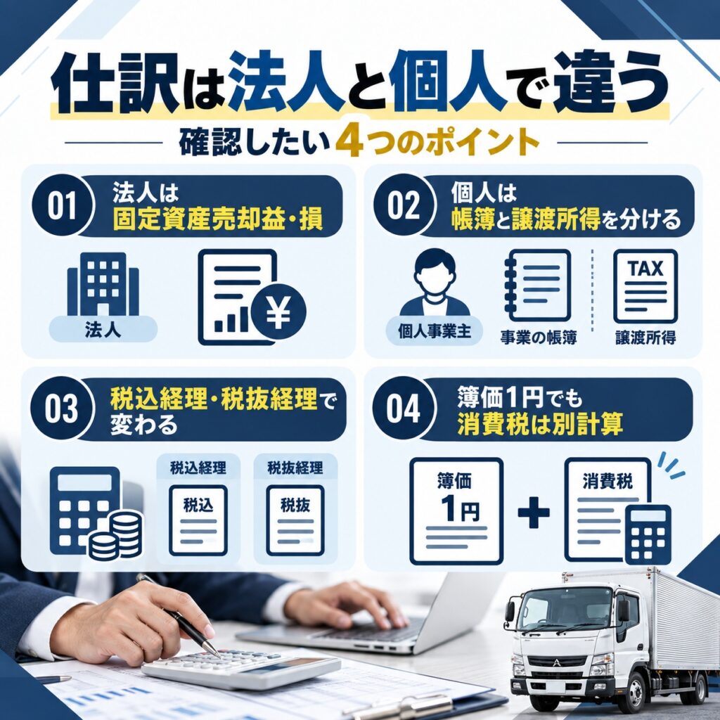 車両売却の仕訳は法人と個人事業主で考え方が異なる