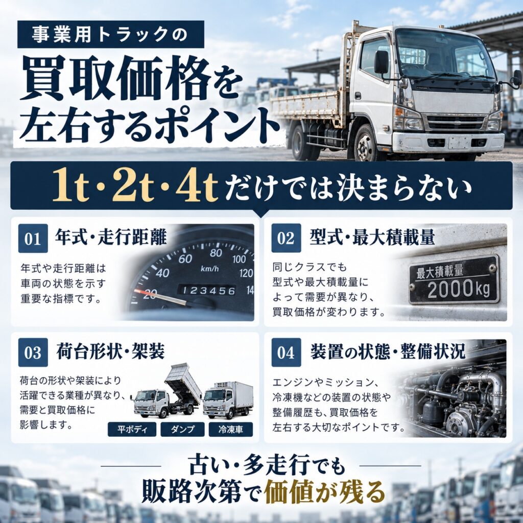 事業用トラックの買取価格を左右するポイント