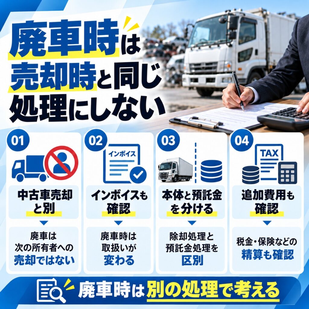 廃車・除却時は売却時とリサイクル預託金の処理が異なる